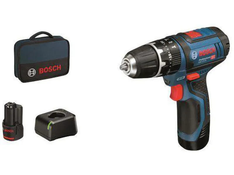 Bosch gsb 12v-15 slagdrill med batteri og lader professional er en bor- skrutrekker i ett kraftpakke å regne 12 v-klassen fra et