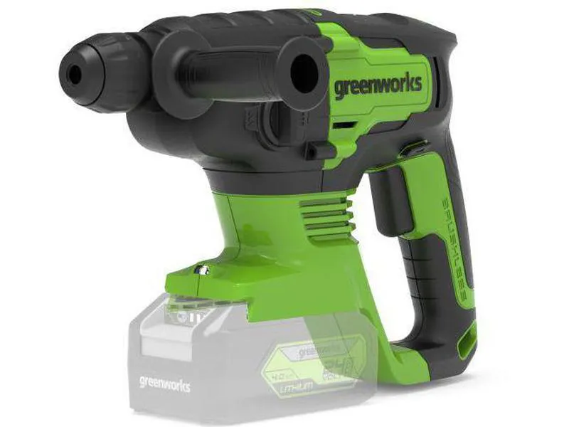 Greenworks gd24sds2 drill uten batteri og lader slagdrill på 24volt med sds-brakett utstyrt hurtigchuck borhammeren har en