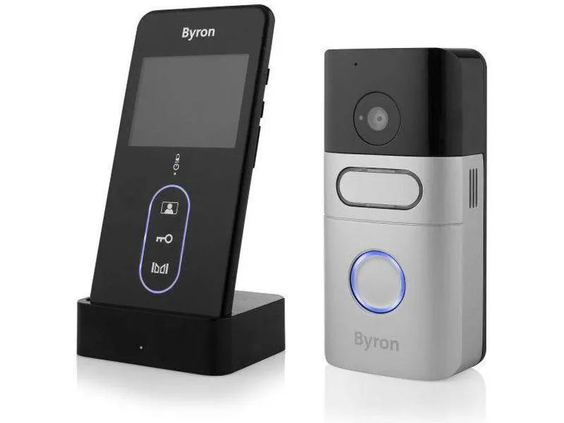 Byron dic-24615 videodørklokke trådløs,skjerm 2-veis kommunikasjon er en trådløs settet består av to deler del med skjerm og