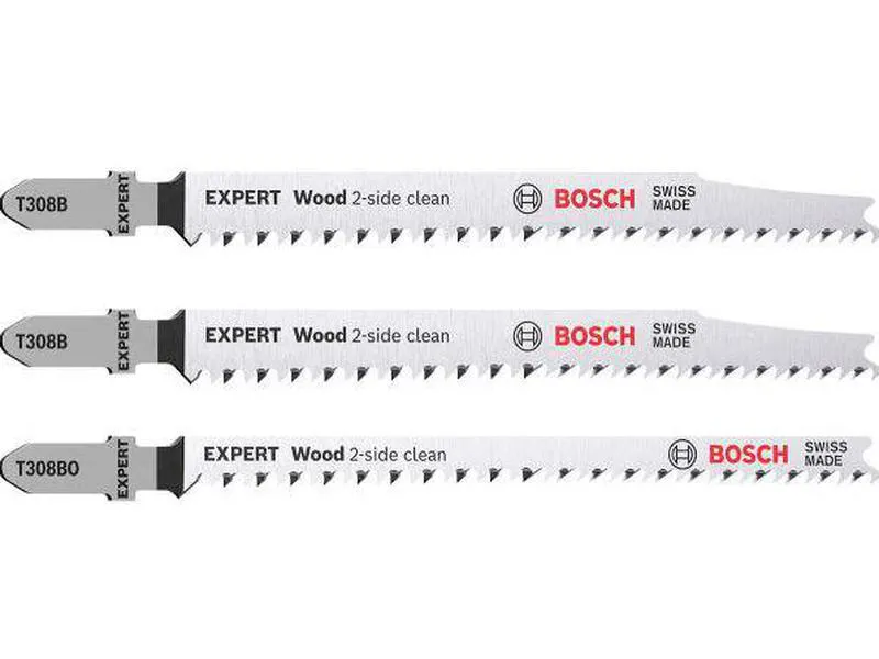 Bosch expert t308 stikksagbladsett 3 deler med to t308b for rette kutt samt en t308bo avrundede stikksagbladene gir høy