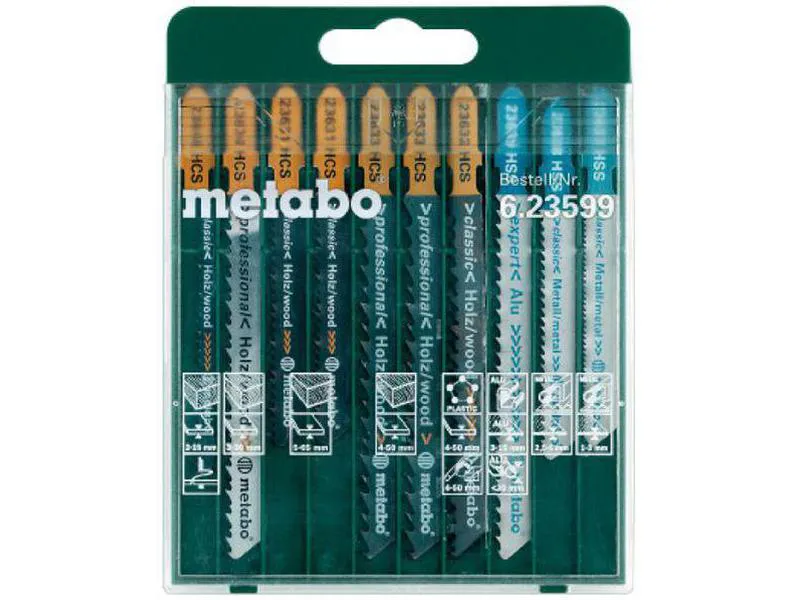 Metabo 623599000 stikksagbladsett 10 deler et i egnet for bruk tre metall og plast