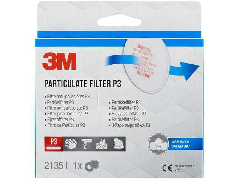 Filtersett 2135dr p3 1par monteres på maskekroppen 3M