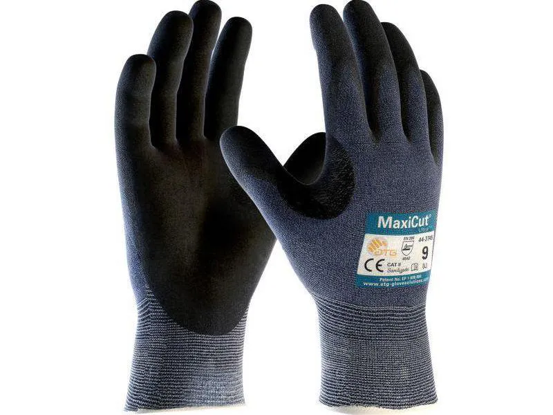 ATG maxicut ultra 44-3745 hanske skjærebeskyttelse forsterket tommelgrep størrelse 6 med belegg på håndflaten og strikket