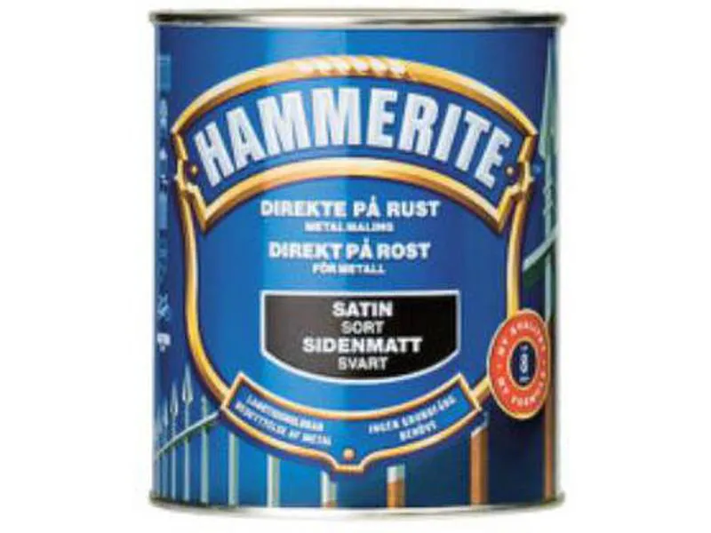 Hammerite metallmaling sateng sort 750 ml hammerite rustbeskytter, grunnmaling og sluttmaling i én. kan males direkte på rust. -