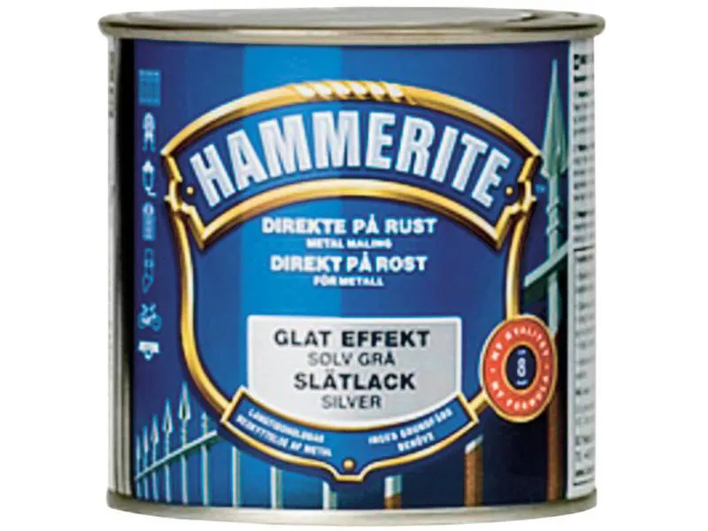 Hammerite glatt sølv 250 ml hammerite rustbeskytter, grunnmaling og sluttmaling i én. kan males direkte på rust. - hammerite